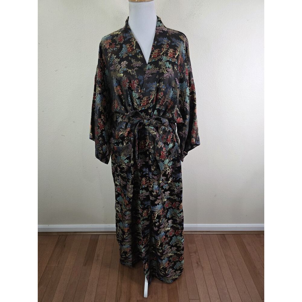 Chinese Black Milticolor Silk Kimono/Dressing Gown Size Medium Robe